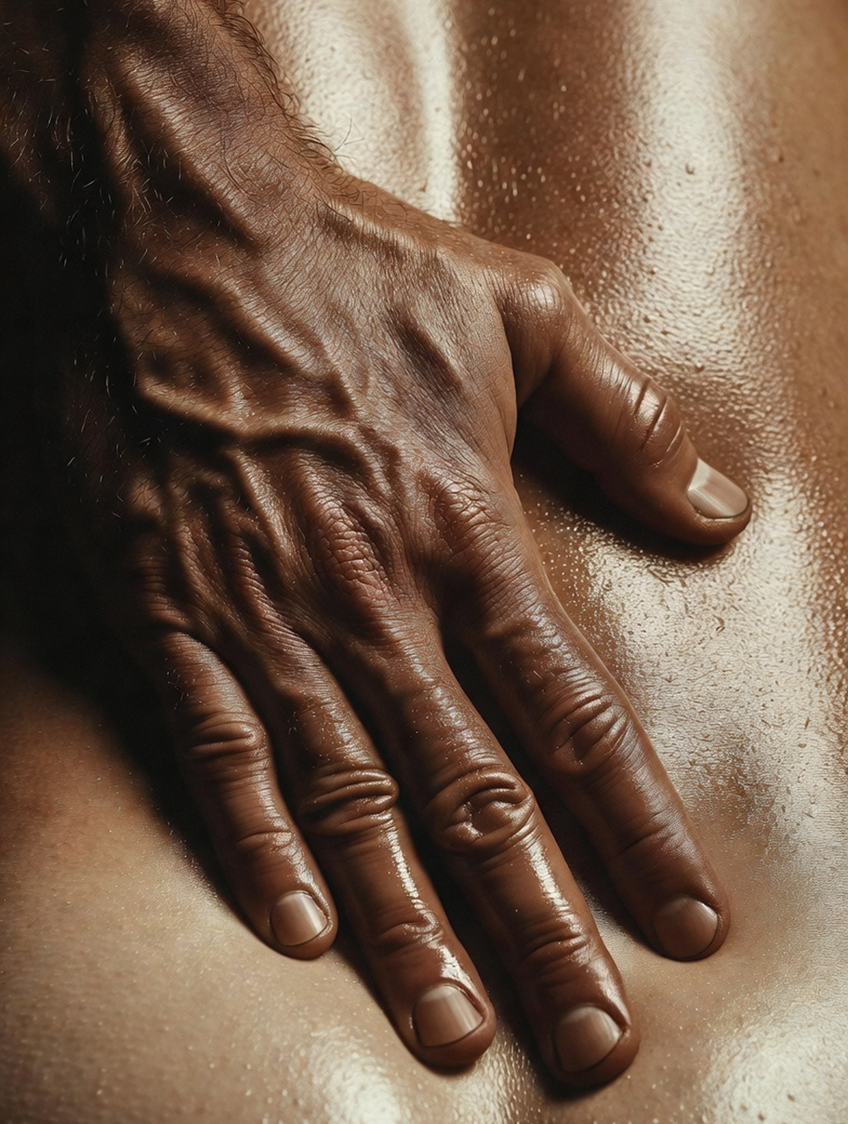 Close-up of a hand massaging lower-back